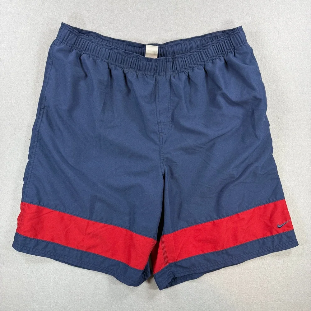Nike Swim Trunks Mens XL Blue Red Colorblock Board Shorts Mesh Lined Surf Y2K